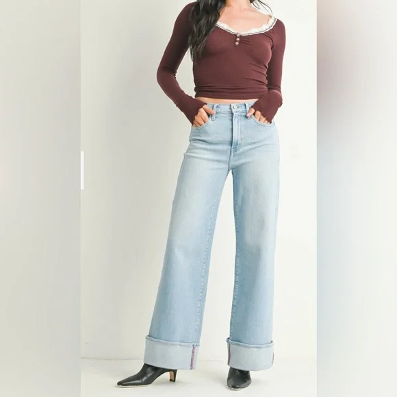 NWT JBD. - Just Black Denim - Cuffed Palazzo Light Denim Jeans Size 28 - Picture 1 of 10